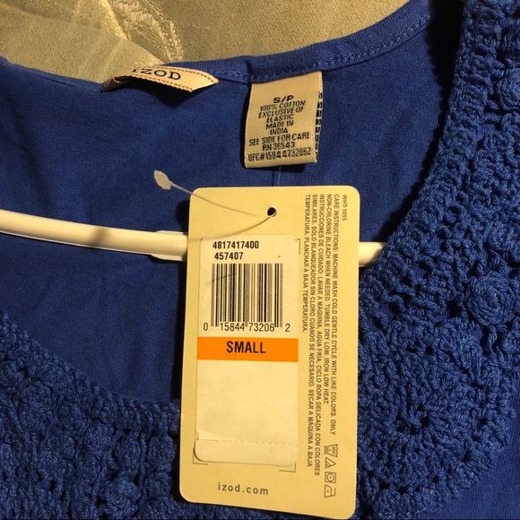 Izod Blue Shirt with crochet around neckline - Picture 4 of 7